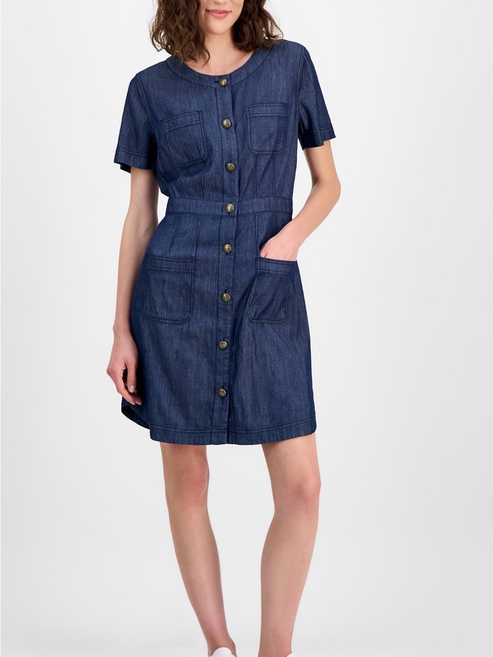 NWT Nautica Dark Blue Denim Color Cotton Viscose Button Front Dress (Orig $99)